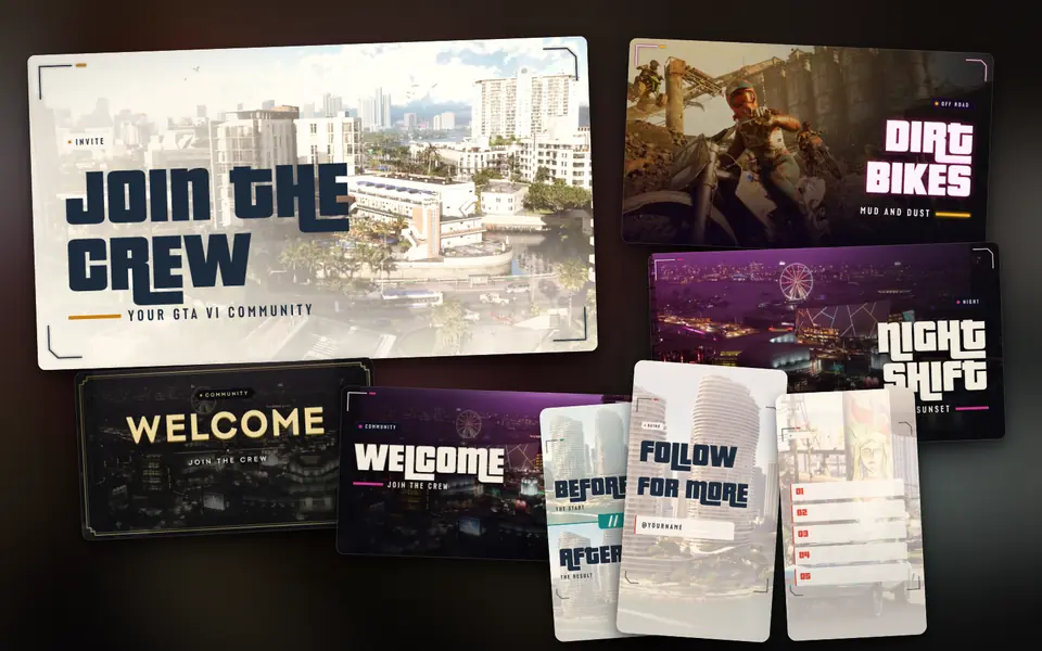 Creator Pro contents: Discord splash and banners, vertical templates and YouTube thumbnails across four editions